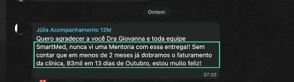 Print de depoimento de médico(a): faturamento de R$83 mil em 13 dias